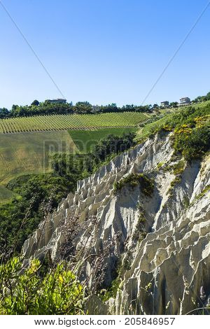 Bright landscape of Badlands in Ripatransone, Italy