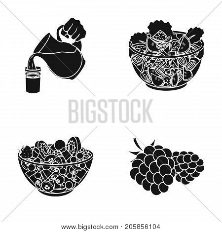 Fruit, vegetable salad and other types of food. Food set collection icons in black style vector symbol stock illustration .
