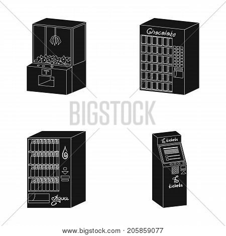 A game machine, a ticket sales terminal, an automaton for selling aqua and chocolate. Terminals set collection icons in black style isometric vector symbol stock illustration .