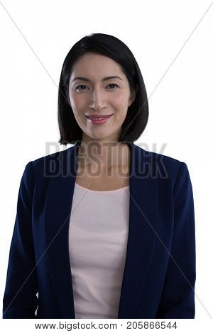 Portrait of confident businesswoman against white background
