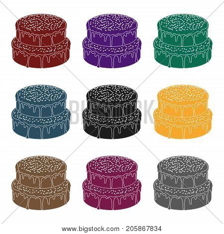 ake with candy powder icon in black design isolated on white background. Cakes symbol stock vector illustration.