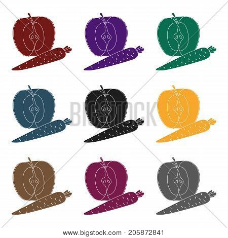 An Apple and a carrot. Healthy eating for athletes.Gym And Workout single icon in black style vector symbol stock web illustration.