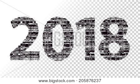 Glitch new year sign. 2018 celebration logo. Computer screen error. Digital pixel abstract holiday design. Video game glitch. Television signal fail. Technical problem grunge.