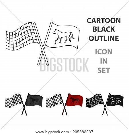 Crossed checkered and equestrian flags icon in cartoon design isolated on white background. Hippodrome and horse symbol stock vector illustration.