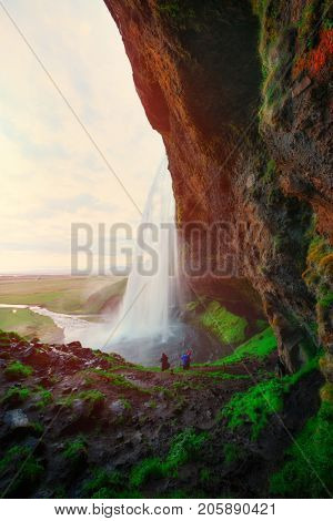 Sunrise on Seljalandfoss waterfall