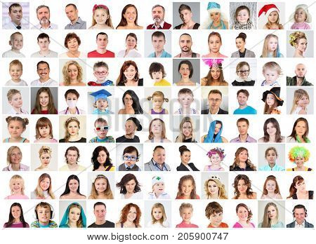 88 faces - children, adults, teens, seniors, collage with 56 models