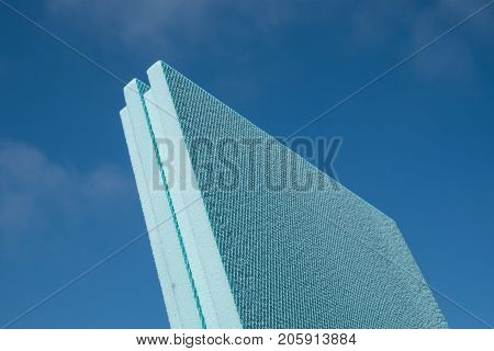 XPS polystyrene insulation board with blue sky in the background
