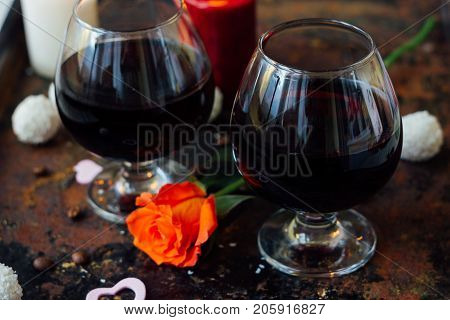 Romantic drink for couple - juice in glasses