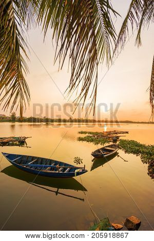Vinh Cura Dai river in Hoi An Vietnam at sunset