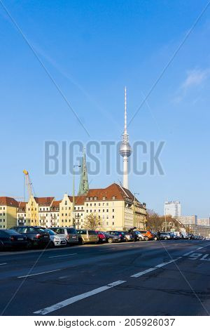 BERLIN, GERMANY- December 24, 2016: Tv tower or Fersehturm on December 24, 2016. BERLIN, Germany.