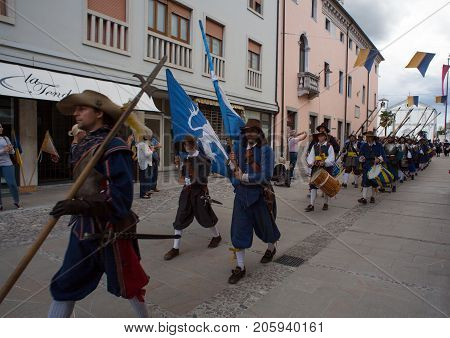 PALMANOVA ITALY - SEPTEMBER 03: Historical Groups dressed in ancient clothes during the historical Reenactment a.d. 1615 on September 03 2017