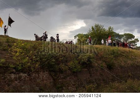 PALMANOVA ITALY - SEPTEMBER 03: Historical Groups dressed in ancient clothes during the historical Reenactment a.d. 1615 on September 03 2017