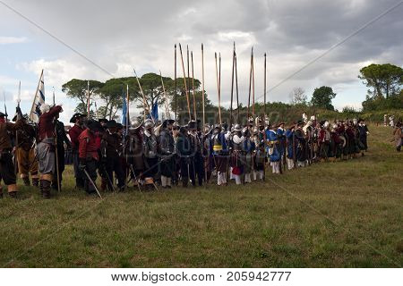 PALMANOVA ITALY - SEPTEMBER 03: Historical Groups dressed in ancient clothes during the historical Reenactment a.d. 1615 on September 03 2017