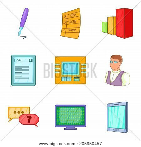 Implementer icons set. Cartoon set of 9 implementer vector icons for web isolated on white background