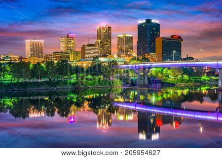 Little Rock, Arkansas, USA downtown skyline on the Arkansas River.