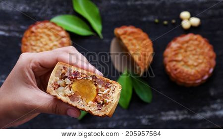 Woman Hand Take Moon Cake
