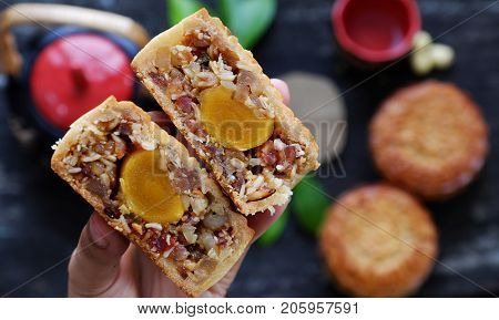 Woman Hand Take Moon Cake