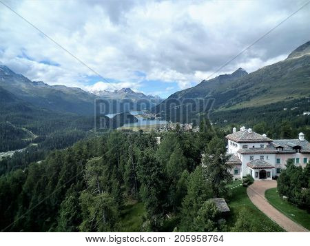 View over Silvaplana and Silvaplanersee lake, Engadine, Switzerland