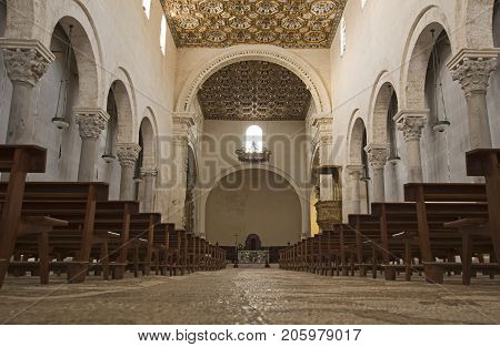 OTRANTO ITALY - JULY 24 2017: central nave of the Basilica di Santa Maria Annunziata XI century Roman Catholic cathedral