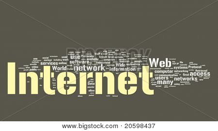 Internet word cloud illustration. Grafisk tag samling.