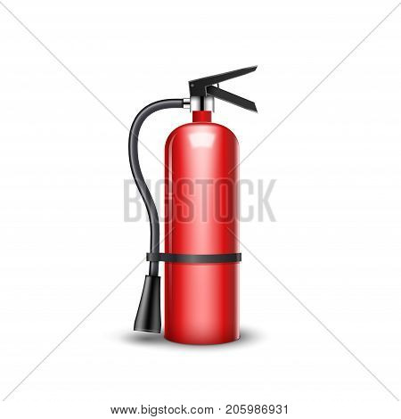 Fire extinguisher protection isolated. Red fire extinguisher emergency danger.