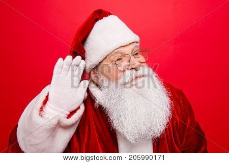 Holly Jolly X Mas, Noel! Festive Seosonal Time. Funny Cheerful Saint Nicholas In Traditional Head We