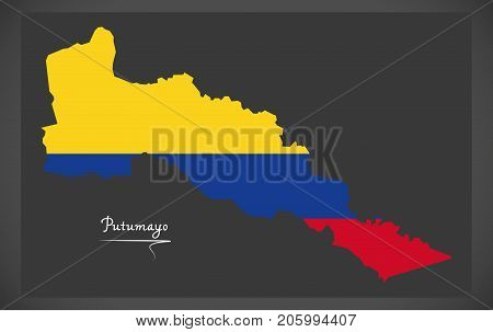 Putumayo Map Of Colombia With Colombian National Flag Illustration