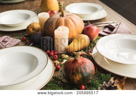 Served Table And Autumn Harvest
