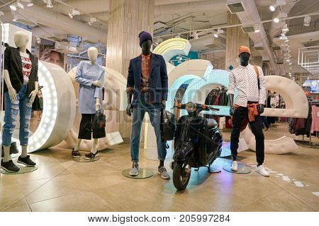 SAINT PETERSBURG, RUSSIA - CIRCA AUGUST, 2017: inside befree store at Galeria shopping center. Galeria is major shopping and entertainment center is located in downtown of St. Petersburg