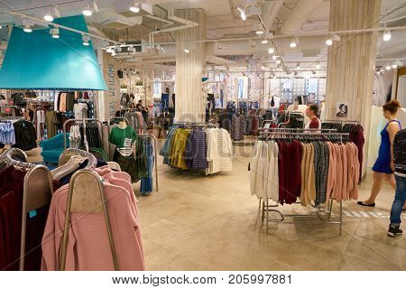 SAINT PETERSBURG, RUSSIA - CIRCA AUGUST, 2017: inside befree store at Galeria shopping center. Galeria is major shopping and entertainment center is located in downtown of St. Petersburg