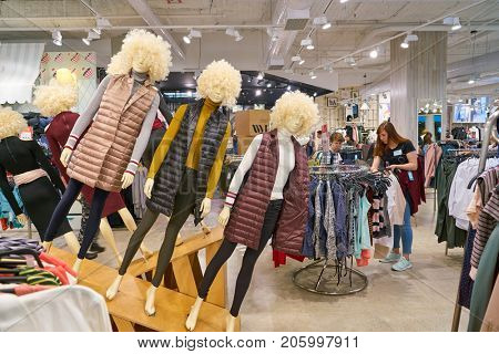SAINT PETERSBURG, RUSSIA - CIRCA AUGUST, 2017: inside befree store at Galeria shopping center. Galeria is major shopping and entertainment center is located in downtown of St. Petersburg