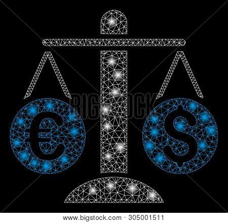 Bright Mesh Currency Scales With Glare Effect. Abstract Illuminated Model Of Currency Scales Icon. S