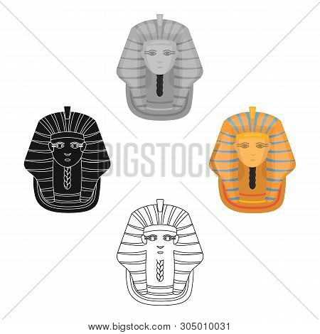 Pharaoh S Golden Mask Icon In Cartoon, Black Style Isolated On White Background. Ancient Egypt Symbo