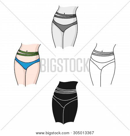 Waist With Measuring Tape Icon In Cartoon, Black Style Isolated On White Background. Sport And Fitne