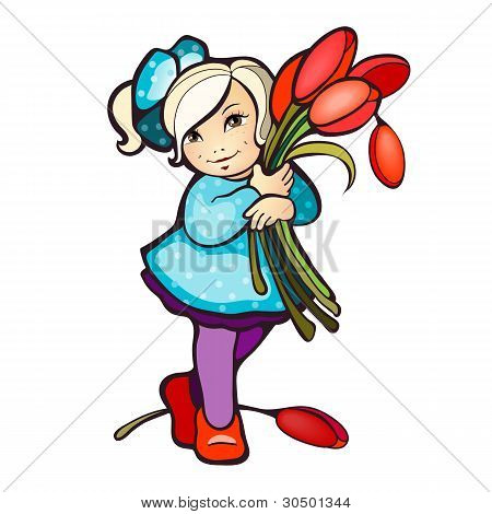 Dívka s bandou tulipány