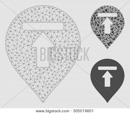 Mesh Dead End Marker Model With Triangle Mosaic Icon. Wire Carcass Triangular Mesh Of Dead End Marke