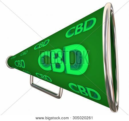 CBD Cannabidiol Marijuana Cannabis Bullhorn Megaphone 3d Illustration