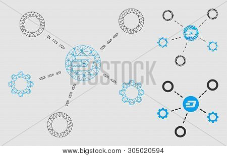 Mesh Dash Network Structure Model With Triangle Mosaic Icon. Wire Frame Polygonal Mesh Of Dash Netwo