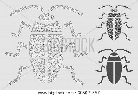 Mesh Cucaracha Model With Triangle Mosaic Icon. Wire Carcass Triangular Mesh Of Cucaracha. Vector Mo
