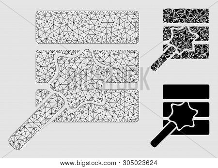 Mesh Database Wizard Model With Triangle Mosaic Icon. Wire Frame Triangular Mesh Of Database Wizard.