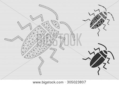 Mesh Cucaracha Model With Triangle Mosaic Icon. Wire Frame Polygonal Network Of Cucaracha. Vector Mo