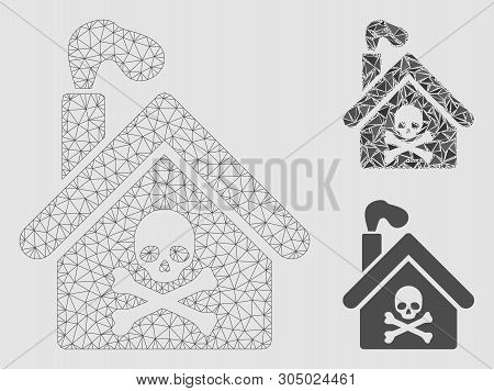 Mesh Crematory Building Model With Triangle Mosaic Icon. Wire Frame Polygonal Network Of Crematory B