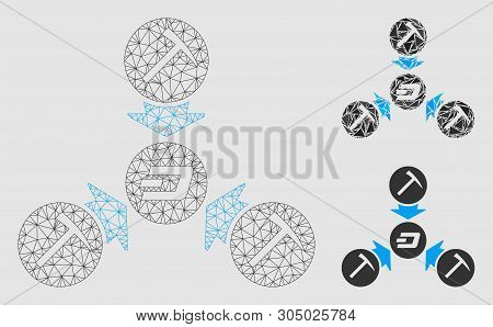 Mesh Dash Mining Pool Model With Triangle Mosaic Icon. Wire Carcass Triangular Mesh Of Dash Mining P