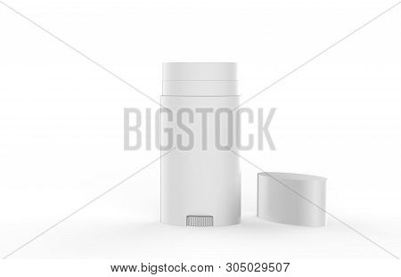 White Blank Roll On Deodorant And Lip Balm Tube, Mock Up Template On Isolated White Background, 3d I