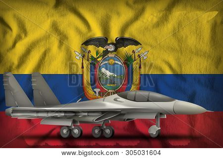 Fighter, Interceptor On The Ecuador Flag Background. 3d Illustration