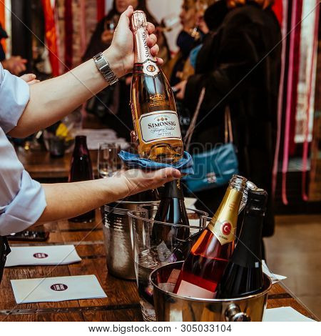 Moscow, Russia-march 30, 2019: Wine Tasting: The Sommelier Offers To Tasting The Wine From The Bottl