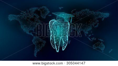 E-learning Distance Medicine Dental Graduate Certificate Program Concept. Low Poly 3d Render Graduat