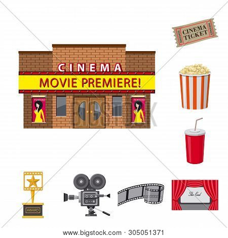 Vector Illustration Of Cinema  And Theater Sign. Set Of Cinema  And Entertainment Vector Icon For St