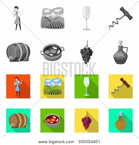 Vector Illustration Of Farm And Vineyard Icon. Set Of Farm And Product Vector Icon For Stock.