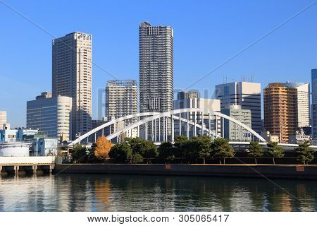 Kachidoki Tokyo City Skyline - Modern Residential Neighborhoods With High Rise Apartment Buildings.